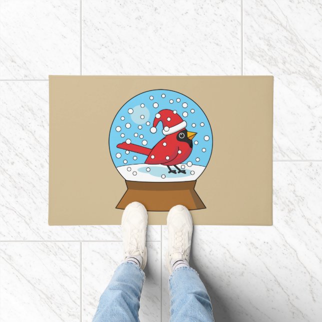 Felpudo Globe de nieve con cardenal rojo curado (Interior)