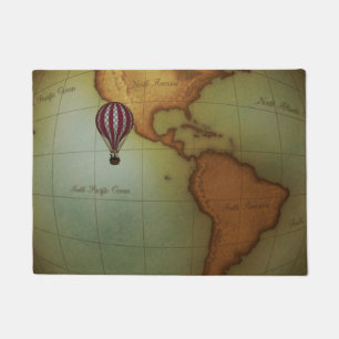 Felpudo Globo de aire caliente sobre mapa del hemisferio o