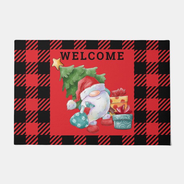 Felpudo Gnome de Navidades Red Plaid (Anverso)