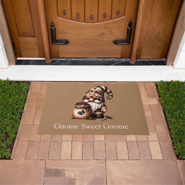 Felpudo Gnome Gnome Sweet Gnome Coffee Gnome personalizado (Exterior)