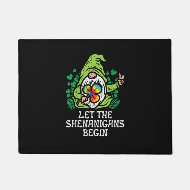 Felpudo Gnome Tie Dye Shamrock Que Los Shenanigans Empiece (Anverso)