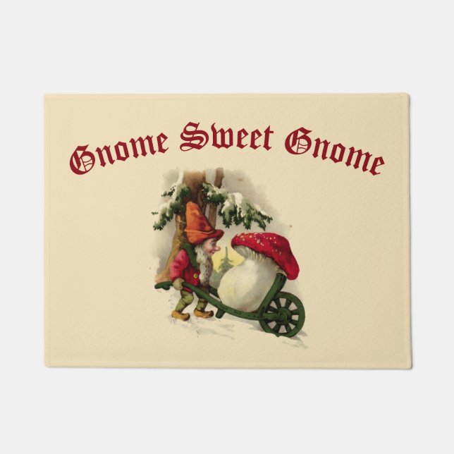 Felpudo Gnome Vintage con hongo (Anverso)