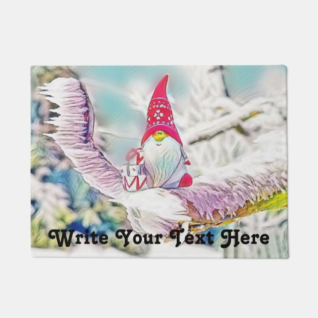 Felpudo Gnomes en la pintura de la acuarela de nieve (Anverso)