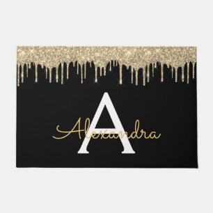Felpudo Gold Black Luxury Purpurina Glam Monograma Nombre