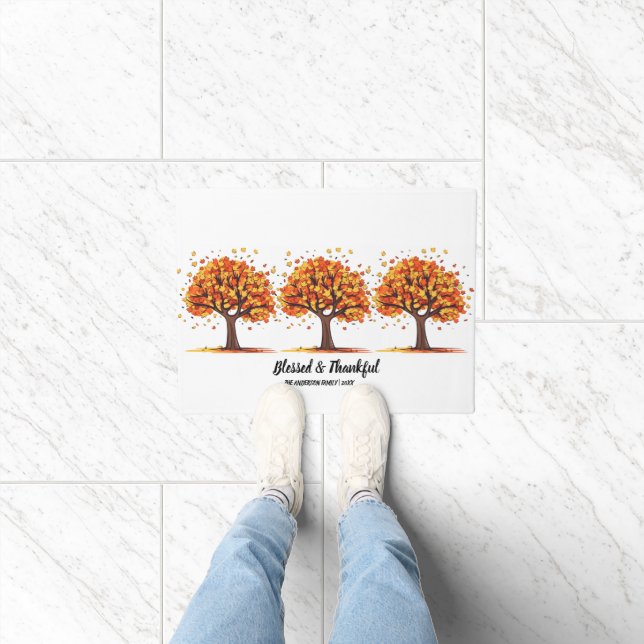 Felpudo Golden Autumn Trees Happy Thanksgiving Greeting (Interior)