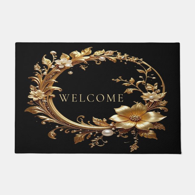 Felpudo Golden Floral Ornate Frame Doormat (Anverso)