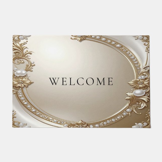 Felpudo Golden Ornate Frame with Pearls Doormat (Anverso)