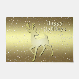 Felpudo Golden Reindeer Snowy Holiday Doormat