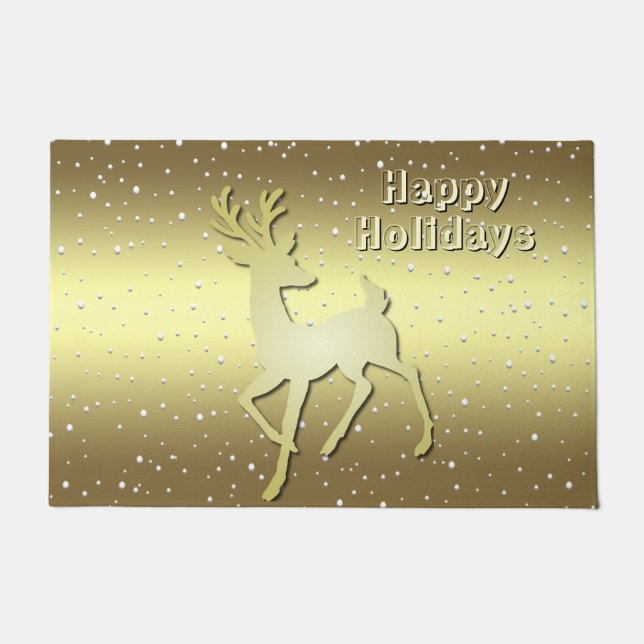 Felpudo Golden Reindeer Snowy Holiday Doormat (Anverso)