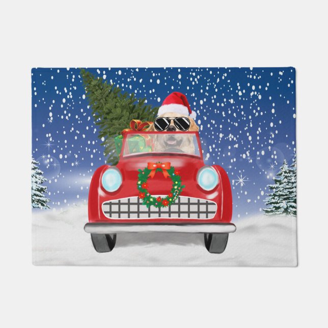Felpudo Golden Retriever Dog Driing Car En Navidades De Ni (Anverso)