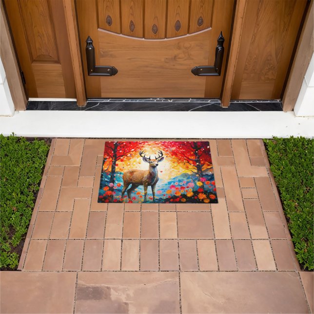 Felpudo Golden Sunset Floral Fall Forest Deer (Exterior)