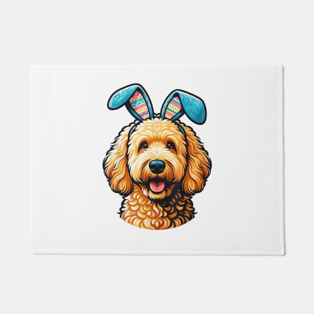 Felpudo Goldendoodle de Pascua con orejas de conejo, Pascu (Anverso)