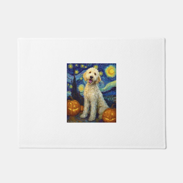 Felpudo Goldendoodle Perro Lindo Halloween Jack O Linterna (Anverso)