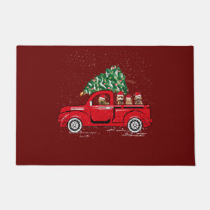 Felpudo Goldendoodle Riding Red Truck Santa Navidades Paja