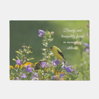 Felpudo Goldfinch en una flor harebell