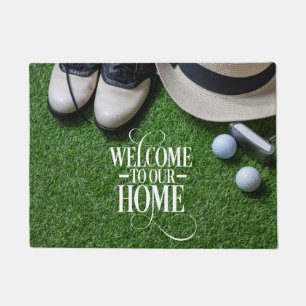 Felpudo Golf Bienvenidos a casa de golfistas con bola en v
