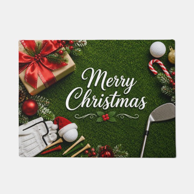 Felpudo Golf navideño sobre césped verde (Anverso)