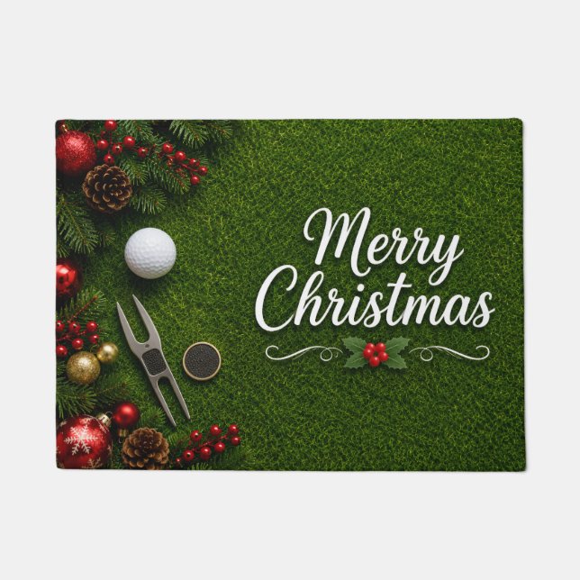 Felpudo Golf navideño sobre césped verde (Anverso)