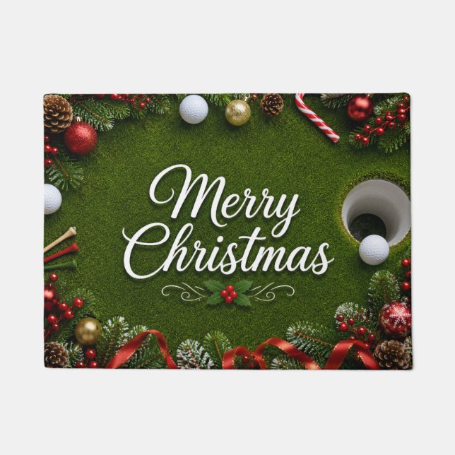 Felpudo Golf navideño sobre césped verde (Anverso)