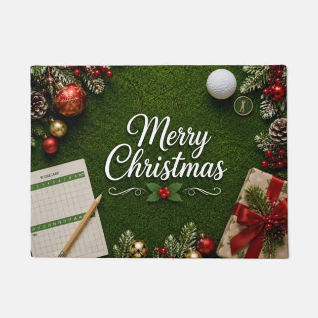 Felpudo Golf navideño sobre césped verde (Anverso)