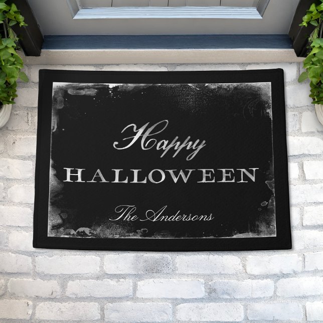 Felpudo Gothic Black & White Happy Halloween personalizado (Subido por el creador)