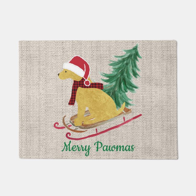 Felpudo Grabadora de oro personalizada Xmas Sled Burlap (Anverso)