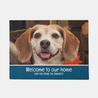 Felpudo Graciosa Foto De Perro Bienvenida ¿Trajo Aperitivo