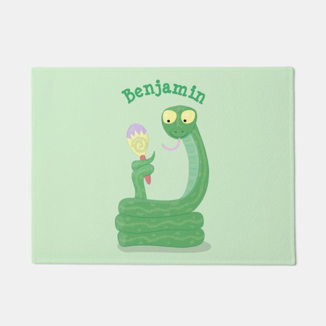 Felpudo Graciosa serpiente verde con maraca personalizado (Anverso)