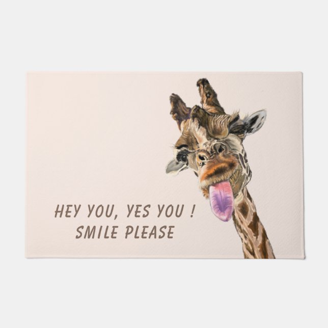 Felpudo Graciosa sonrisa en Doormat Playful Giraffe - Text (Anverso)