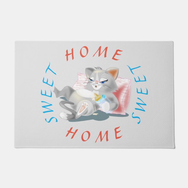 Felpudo Gracioso Doormat con Baby Kitten - Hogar dulce (Anverso)