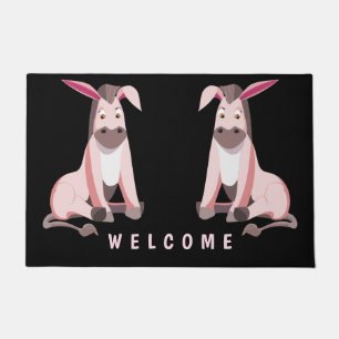 Felpudo Gracioso Doormat con burro rosado - Bienvenida