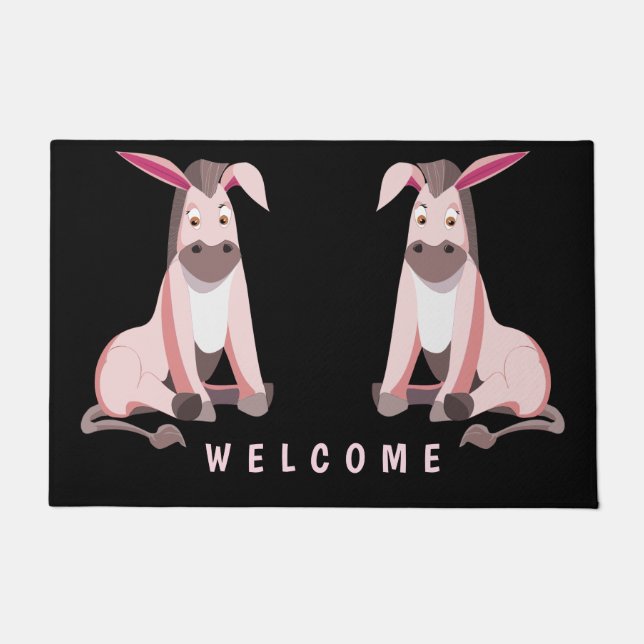 Felpudo Gracioso Doormat con burro rosado - Bienvenida (Anverso)