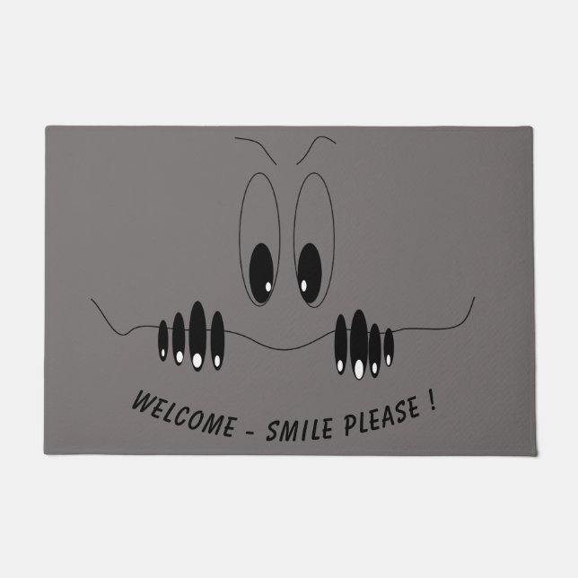 Felpudo Gracioso Doormat con ojos de curiosidad - Sonrisa (Anverso)