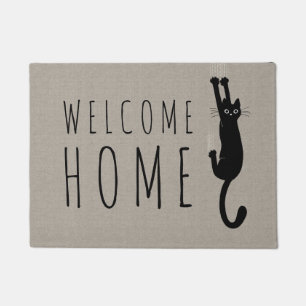 Felpudo Gracioso gato negro colgando   Personalizado Guay 