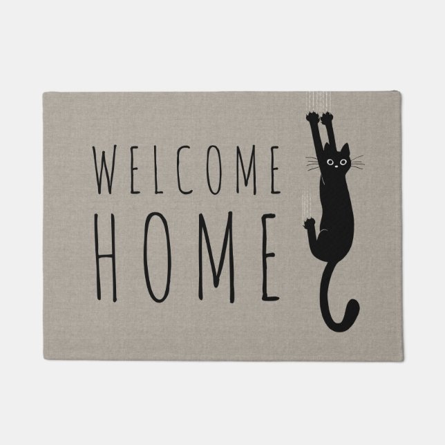 Felpudo Gracioso gato negro colgando | Personalizado Guay  (Anverso)