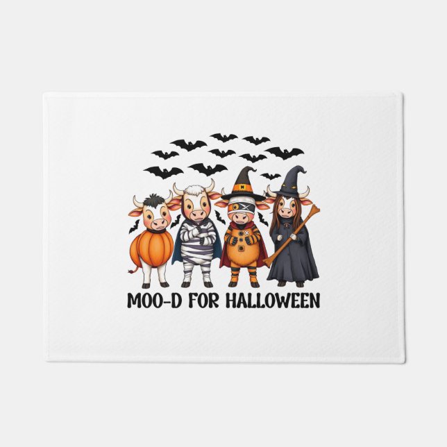 Felpudo Gracioso Highland Cow Moo-d para Halloween (Anverso)