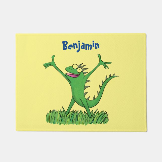 Felpudo Gracioso lagarto de iguana con sonrisa verde (Anverso)