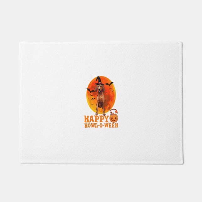 Felpudo Gracioso perro conhound de secuoya Halloween Feliz (Anverso)