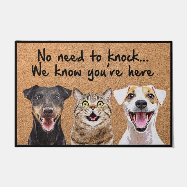 Felpudo Gracioso Perro Y Gato Doormat, Cuidada Mascota Al  (Anverso)