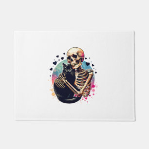 Felpudo Gracioso Skeleton Cudddling con un Skul acuarela d