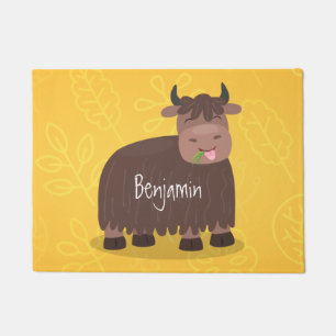 Felpudo Gracioso yak feliz comiendo hierba personalizado i