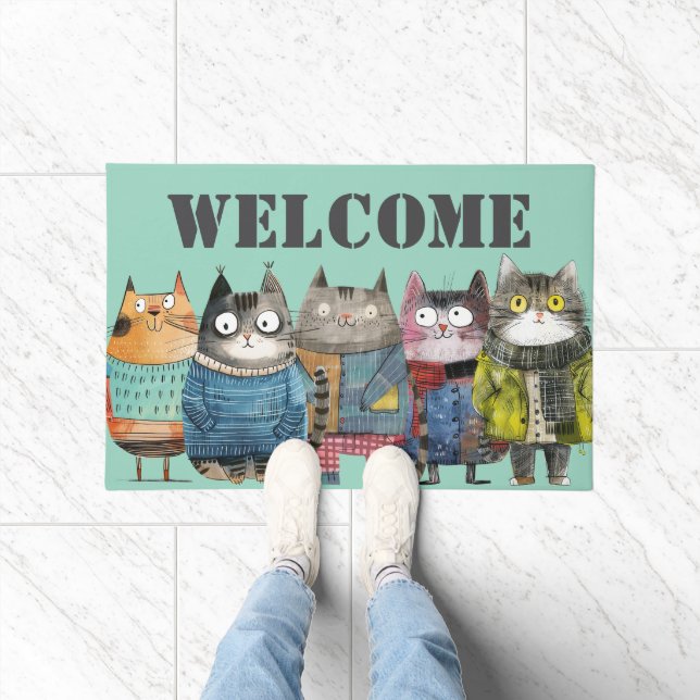 Felpudo Graciosos gatos con bienvenida en ropa (Interior)