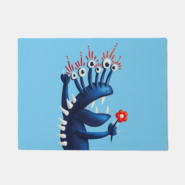 Felpudo Graciosos Monster Flores Niños Azules (Anverso)