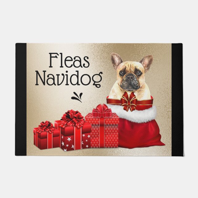 Felpudo Graciosos Navidades de bulldog franceses huyen de  (Anverso)