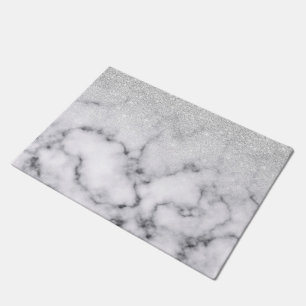 Felpudo Gradiente de mármol Purpurina blanco plateado glam