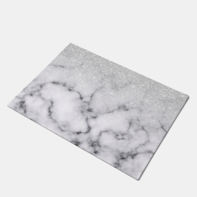 Felpudo Gradiente de mármol Purpurina blanco plateado glam (Angular)