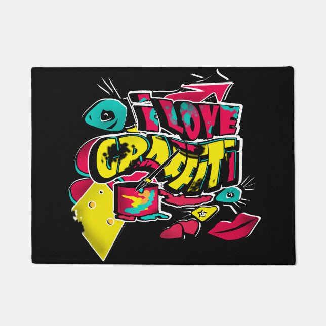 Felpudo Graffiti de texto de historietas abstractas labios (Anverso)