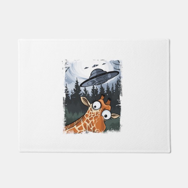 Felpudo Gráfica divertida de Giraffe UFO Zoo Animal Weird  (Anverso)