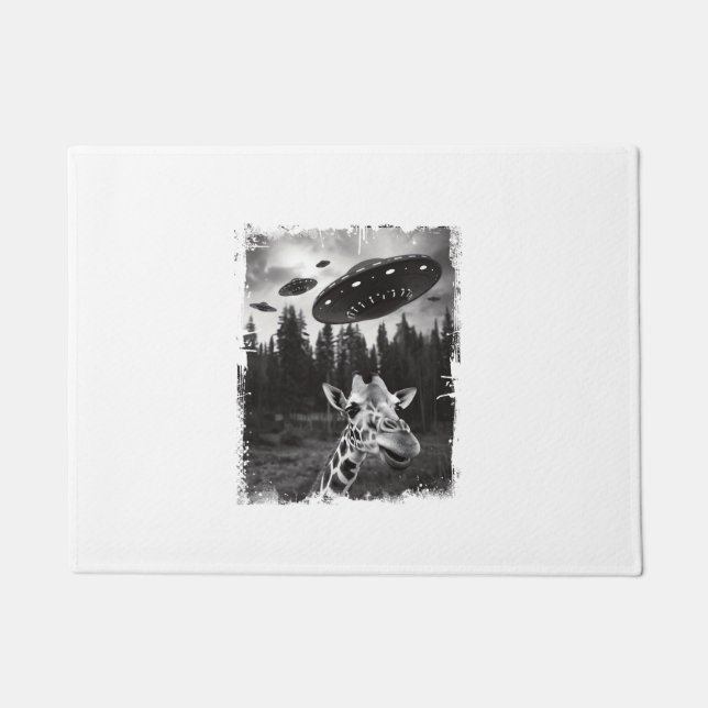 Felpudo Gráfica divertida Giraffe UFO Zoo Animal Weird Mem (Anverso)