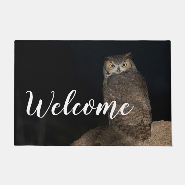 Felpudo Gran búho de cuernos del patio trasero (Anverso)